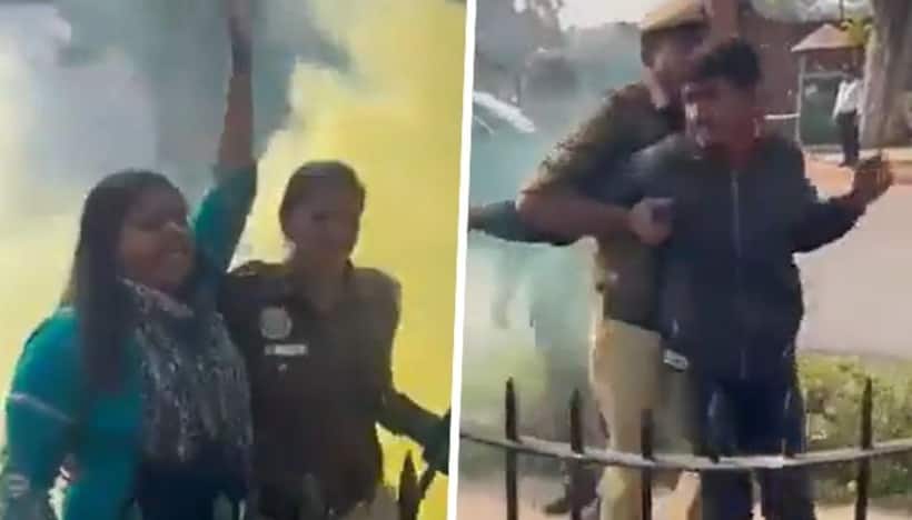 Parliament security breach: 'Tanashahi bandh karo'   Protesters explain why they threw smoke 'bombs'? (WATCH)