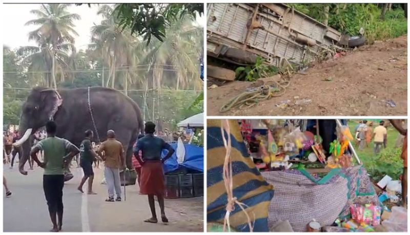 elephant brought for temple ritual attacked vehicles and people fled to escape from it afe