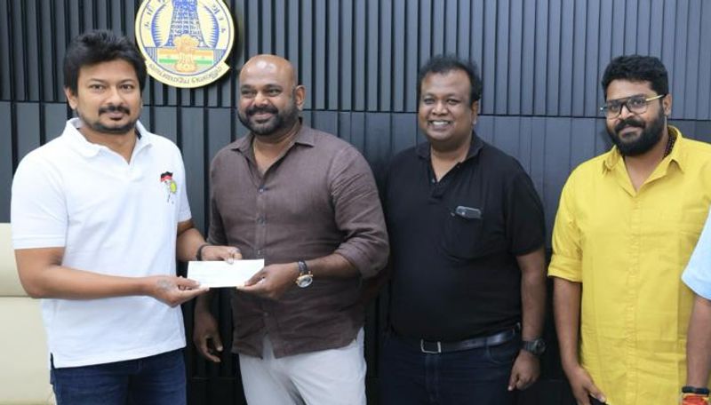 chennai floods demonte colony 2 movie crew gave cheque worth 15 lakh to minister udhayanidhi stalin ans