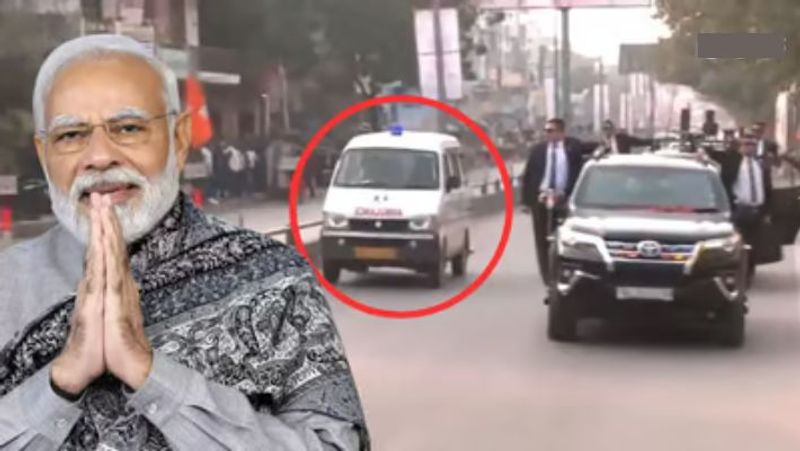 An ambulance passes the PM Modi convoy during the Varanasi roadshow-rag