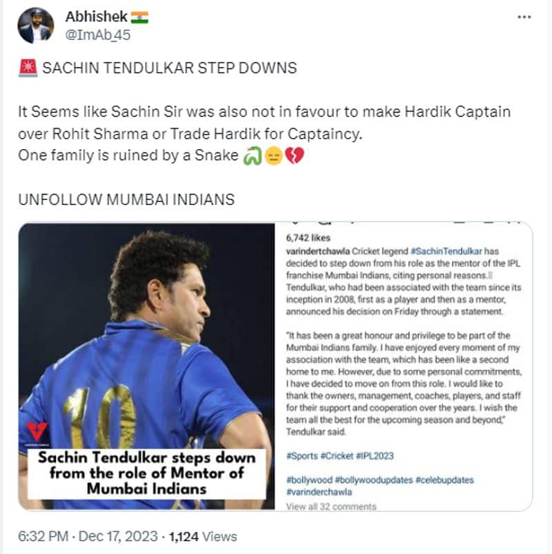 IPL 2024 Sachin Tendulkar part ways with Mumbai Indians in mentor role here is the fact jje 