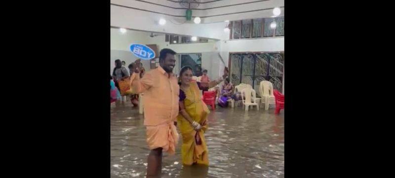 young couple celebrate their baby shower function in flood in tirunelveli vel