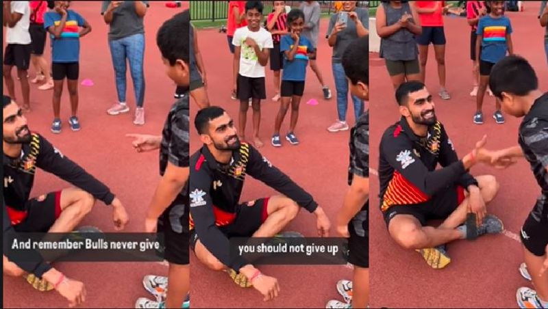 Pro Kabaddi 10 a little boy did motivating Speech to Bangalore Bull Player Bharat hooda Goes viral akb