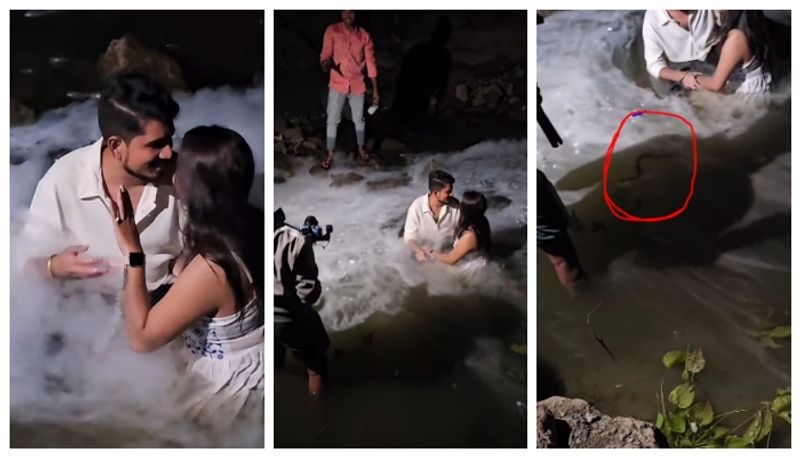 couple s reaction on a snake entered to a prewedding photoshoot bkg