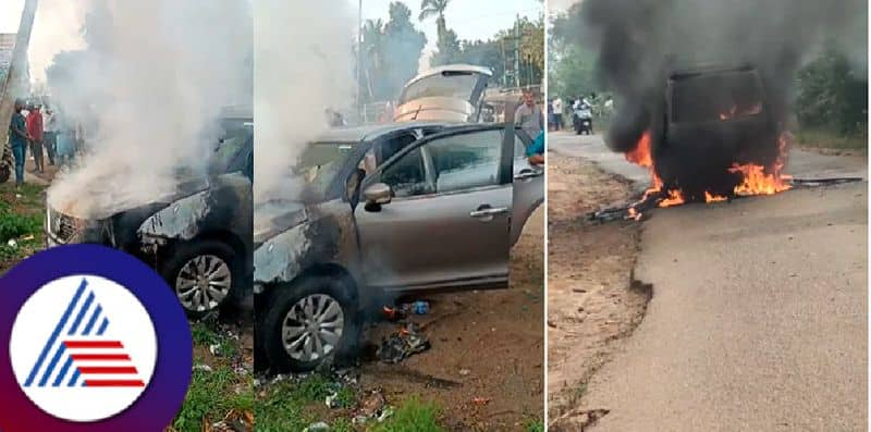 Cars set fire and burnt on midway at ramanagar and uttara kannada district rav