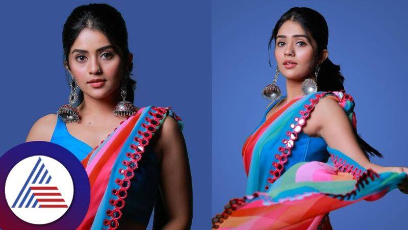 kaiva film actress megha shetty photoshoot in stylish saree goes viral gvd