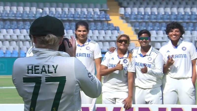 Australia Women Team Captain Alyssa Healy capturing the winning celebration of Indian Women team at Wankhede Stadium rsk