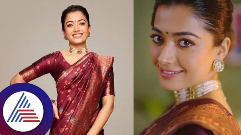 actress rashmika mandanna looks gorgeous in purple zari saree goes viral gvd