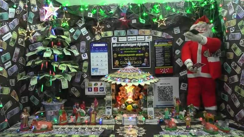 A Christmas hut designed with currency notes welcomes digital payments in Puducherry vel