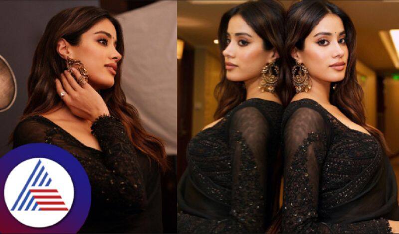 bollywood actress janhvi kapoor looks beautiful in black saree goes viral gvd