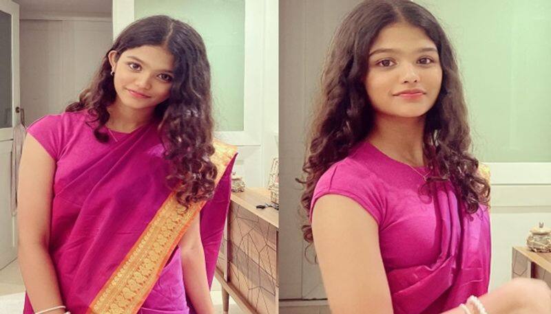 Sandalwood Golden star Ganesh Daughter Charitrya in saree pav