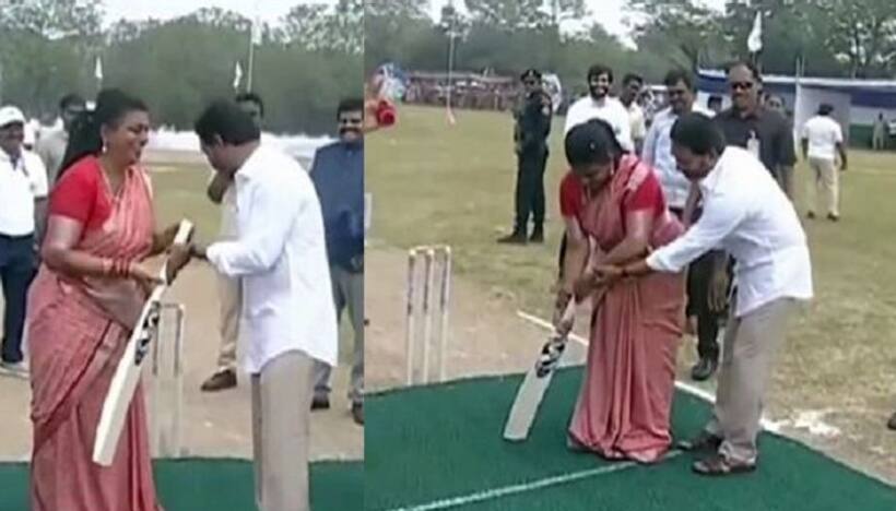 రోజాకు క్రికెట్ పాఠాలు నేర్పిన జగన్.. వీడియో వైరల్.. 