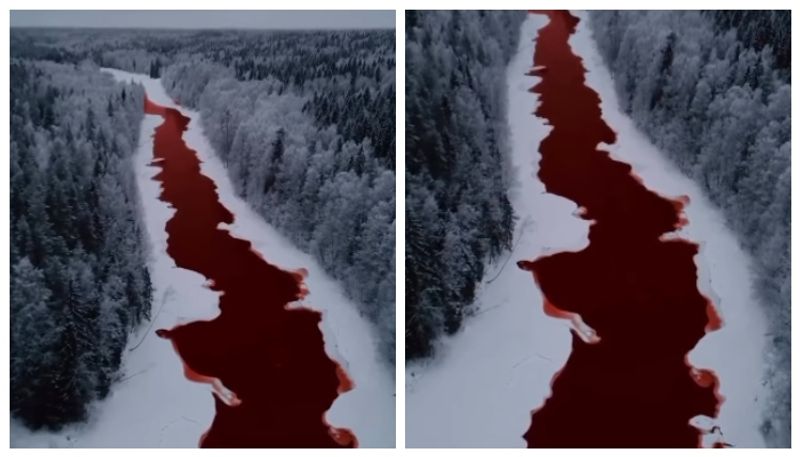 Social media is shocked to see the red waters like the blood of the Iskitinka River in Russia bkg