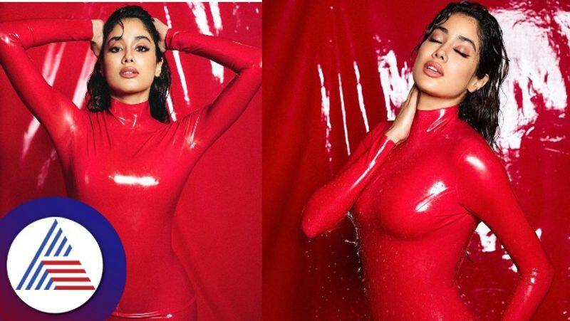 Bollywood Beauty Janhvi Kapoor in Red Hot Dress As She Shares Seasons Greetings gvd