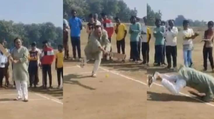 odisha mla bhupendra singh fallen flat on his face on cricket pitch video goes viral kms