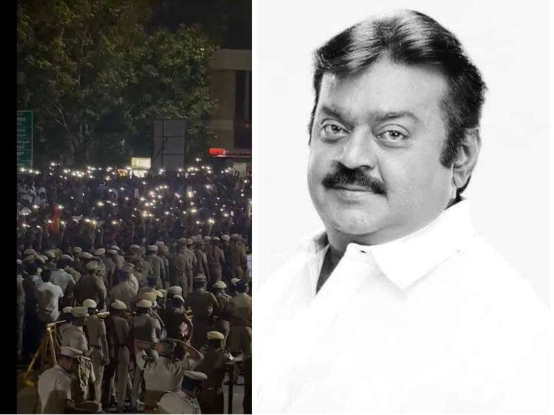 public and dmdk cadres sent Captain Vijayakanth away by flashing cell phone torch vel