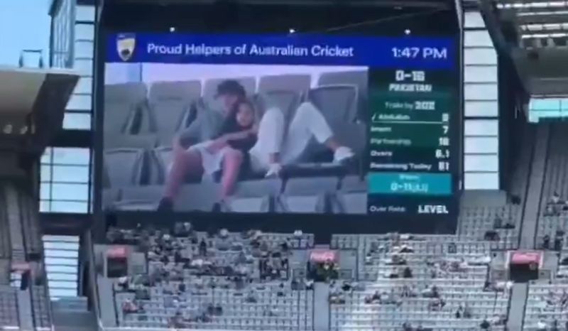 Young couple's Intimate action caught in big screen at MCG cricket Test