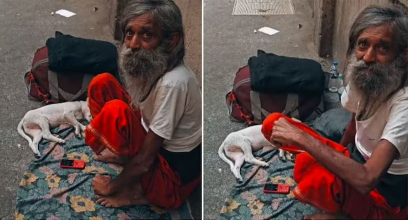 A sadhu have no food still care a little dog with love story of Gold heart sadhu goes viral akb