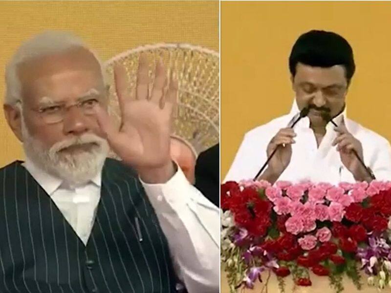 bjp cadres shouting modi modi continuously while cm stalin try to speak in trichy vel