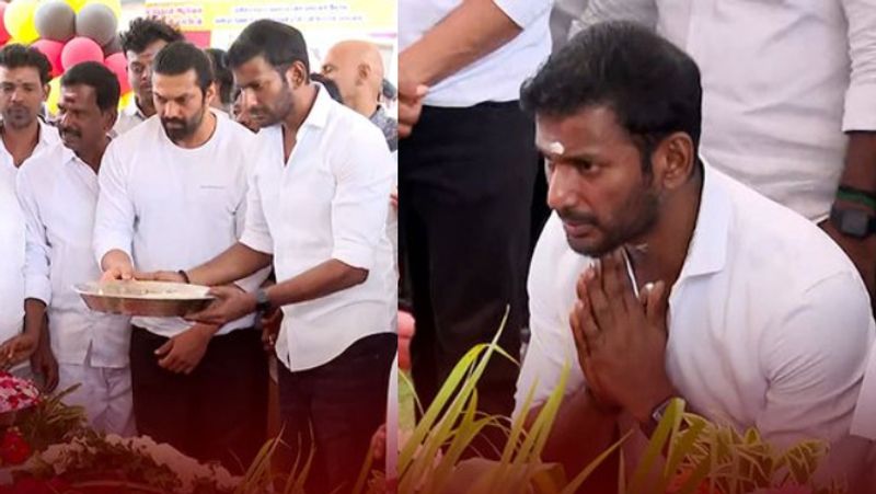 Vishal pays homage to captain vijayakanth at his memorial in koyambedu gan