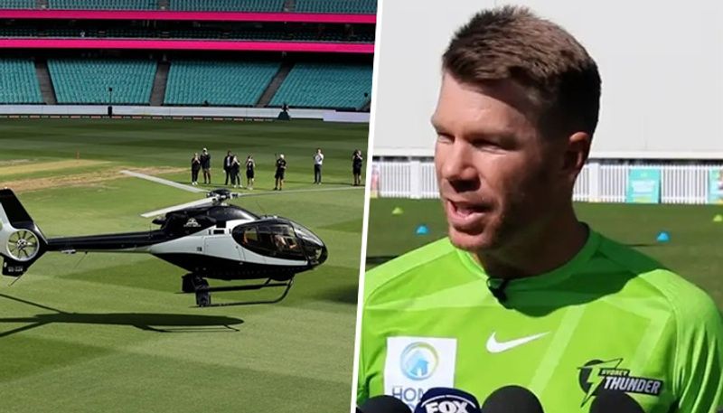 cricket BBL 2023-24: David Warner's grand entrance; Helicopter touches down at SCG for the Sydney derby osf