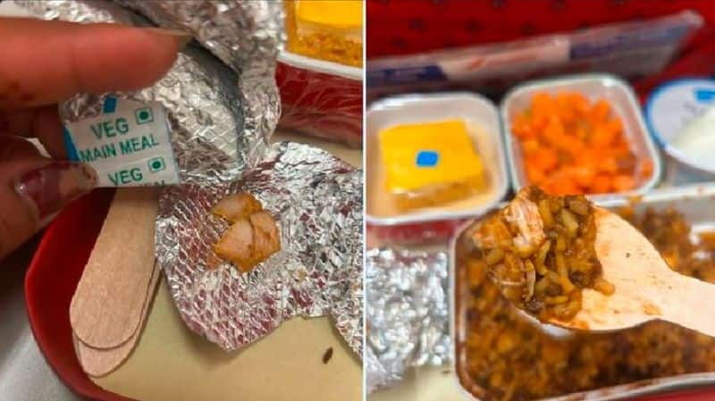 Air India Catering Team negligence, woman Passenger got chicken piece in the middle of the vegetarian meal akb