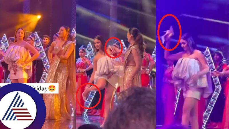 Rashmika Mandanna and Alia Bhatt dancing on stage and  Alia throw away her slippers suc