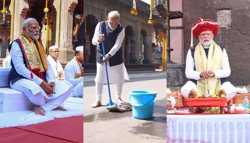 PM Narendra Modi in Kalaram temple in Nashik Sweeps Temple And started Anushthan Reason Behind it san