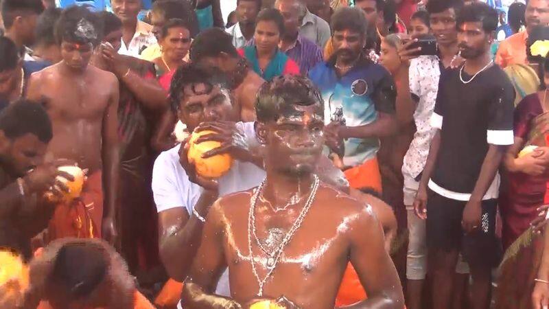 In Tiruchendur 500 devotees worship by breaking tender coconut on their heads vel