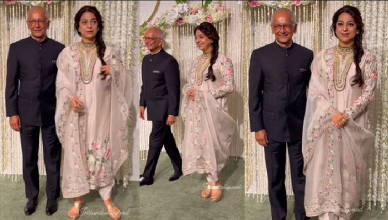 Kannada Premloka Movie Fame Actress juhi chawla appeared with her husband in Ira khan Nupur shikhare wedding akb