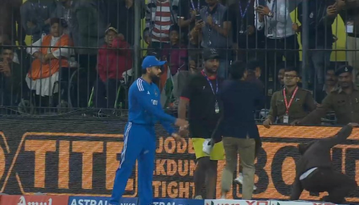 security breach in india vs afghanistan match, man hugs virat kohli kms