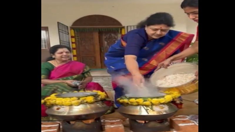 VK Sasikala celebrate pongal festival in her home and wishes to people  smp