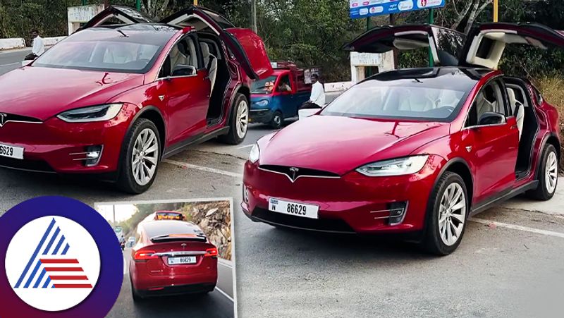 Tesla Electric car found in Mysuru Chamundi hills people gathered to click photo ckm