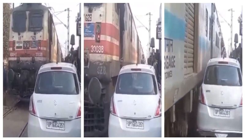 video of a car standing next to each other as the train passes by has gone viral bkg