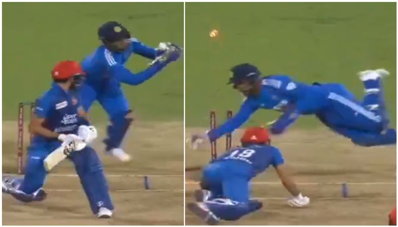 watch video sanju samson stumping ibrahim sadran in third t20 against afghanistan