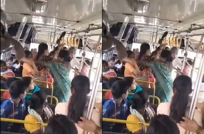 TSRTC Mahalakshmi Scheme ... Womens fight for seat in Telangana RTC Bus AKP