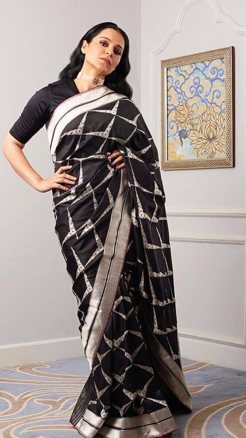 Kangana Ranaut latest saree photo Saree Design For Wedding Party kxa 