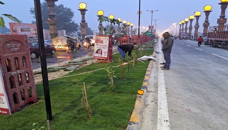 roads and dividers decoration with flowers plants in ayodhya - bsb