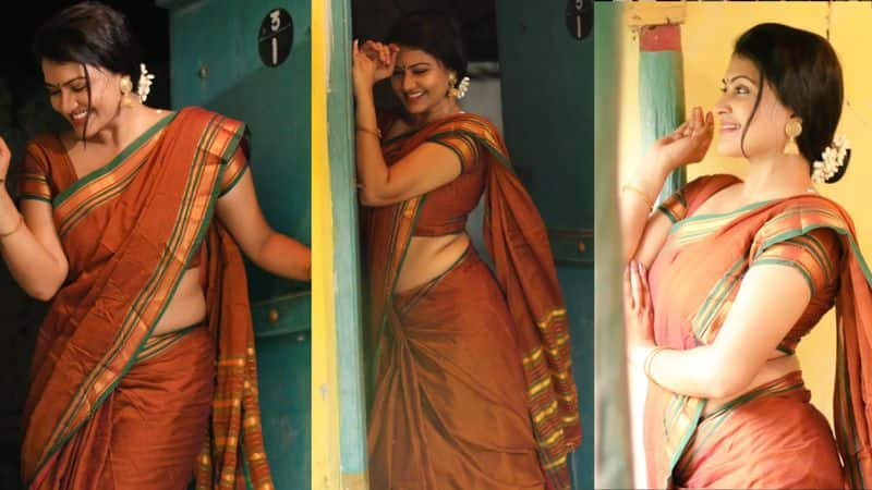 Bigg Boss Dinesh wife Rachitha Mahalakshmi Hip showing in saree photoshoot viral gan