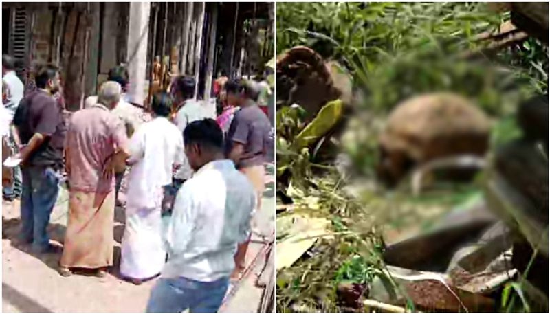 human skeleton skull covered with plastic cover found from soil in Thrippunithura while home renovation apn 