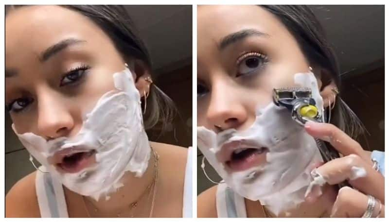 Social media react on video of a young woman shaving her face has gone viral bkg