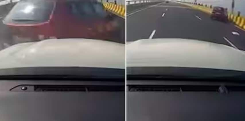 Viral video of the first accident reported on Mumbai Atal Bihari Vajpayee Trans Harbour Link Road