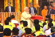 pm modi flower shower on ram mandir labors pm modi ram lala pran pratishtha  ayodhya ram mandir ram mandir inauguration ram mandir pran pratishtha ram lala pran pratishtha  zysa