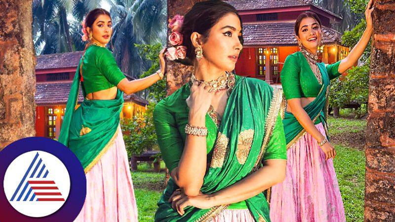 Bollywood actress Pooja hegde seen wearing expensive half saree in Udupi vcs