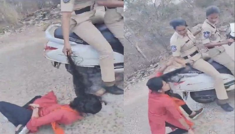 Constable pulls ABVP leader by the hair The video has gone viral. MLC Kavitha Fire.. isr