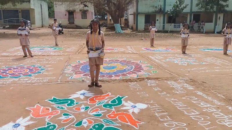 government school students participate rangoli competition in thanjavur district vel