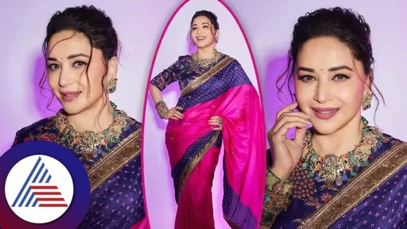 Bollywood Actress Madhuri Dixit Wraps Grace In A Pop Of Pink Bandhani Saree See Mesmerising Pics gvd