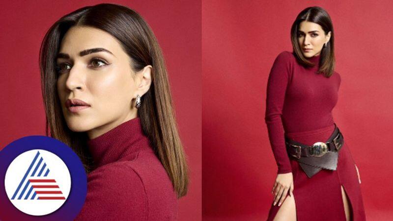 bollywood actress kriti sanon looks like a beauty queen in a maroon coloured dress gvd