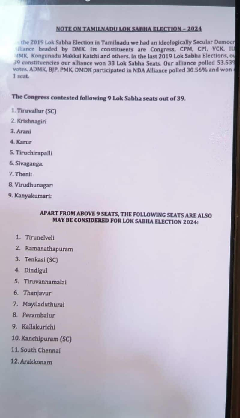 Congress is targeting 21 constituencies in Tamil Nadu and will provide the list to DMK KAK