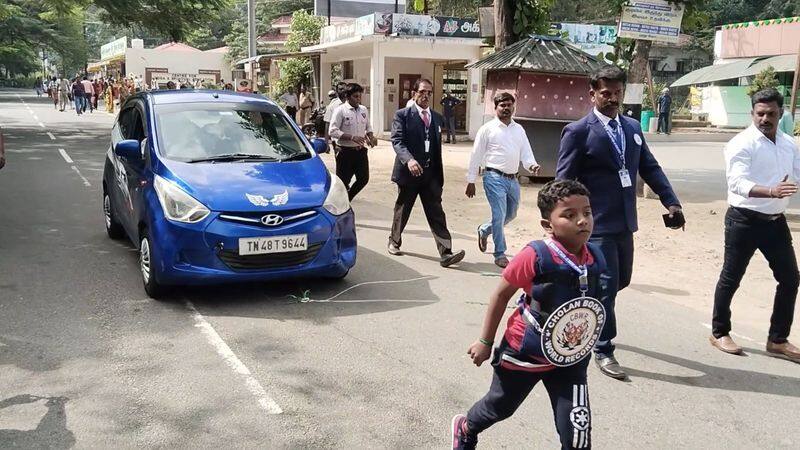 7 years old boy achieve a record to pull 900 kg weight car in pollachi vel